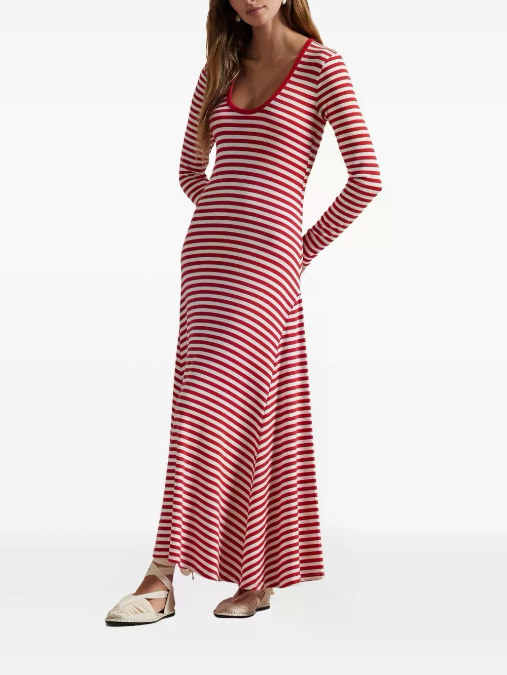 Polo by Ralph Lauren Red and White Striped Long-Sleeve Maxi Dress